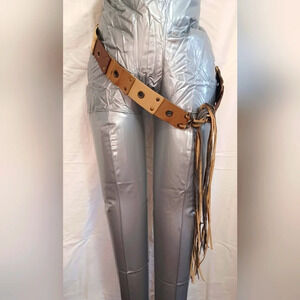 A Vintage Leather Brown Waist Tie Belt